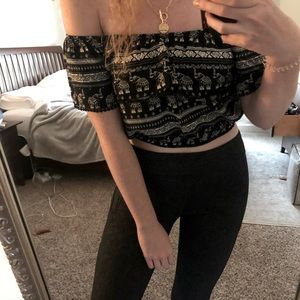 H&M Off-Shoulder Patterned Crop Top